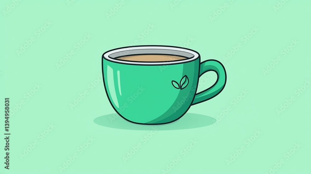Cartoon Coffee Cup on Mint Background