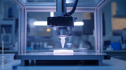 Advanced 3d printer operating to create intricate medical implants in a bright and well-lit environment
