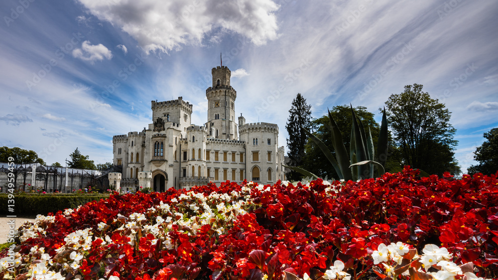 Obraz premium Romantic day in a famous castle Hluboka nad Vltavou in South of Czech Republic, Europe.