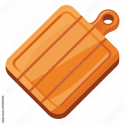 Isometric vector illustration of a wooden cutting board, showcasing its shape and texture in a three-dimensional view.