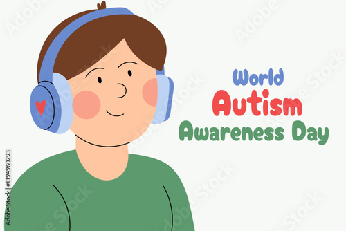 Boy or autistic boy with headphones. Illustration of an autistic boy wearing noise-cancelling headphones for sensory comfort. Suitable for autism awareness designs and educational materials.