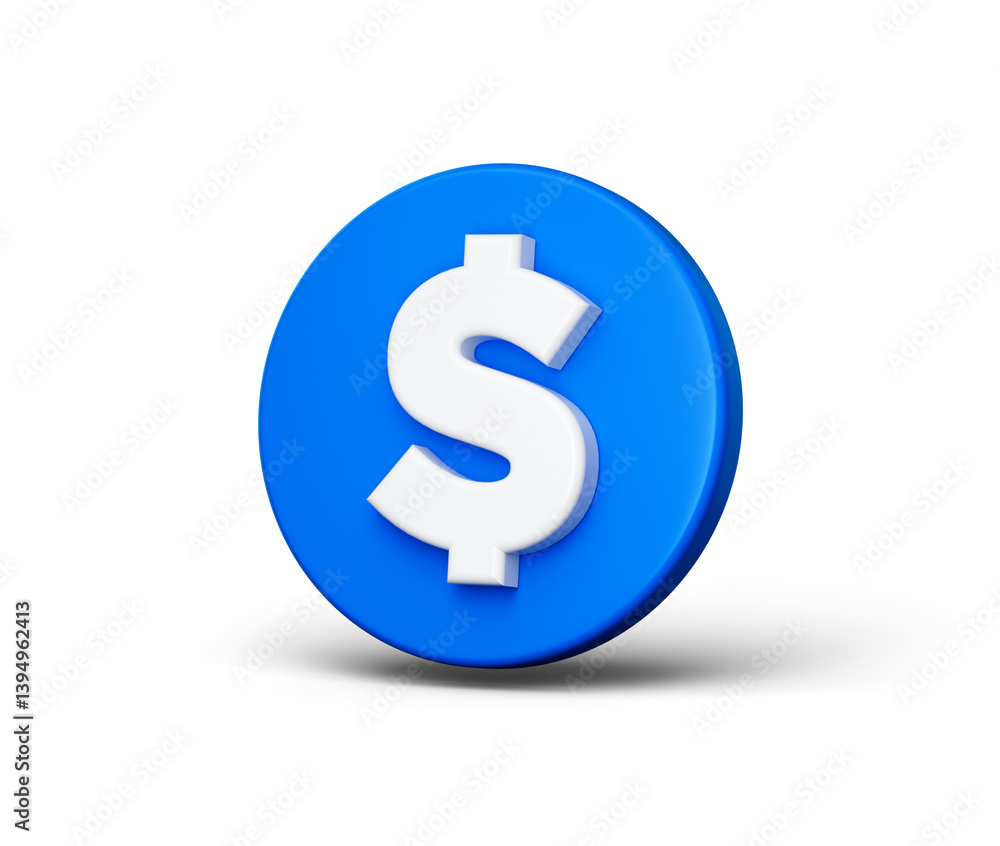 3d Blue circular button with a white dollar symbol in the center. 3D Illustration. 3d Blue circular button with a white dollar symbol in the center. 3D Illustration.
