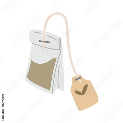 The vector tea bag is flat. Green, black rectangular tea bags for brewing. A bag with a label. It's tea time. For hot drinks for brewing with water. Colored light illustration
