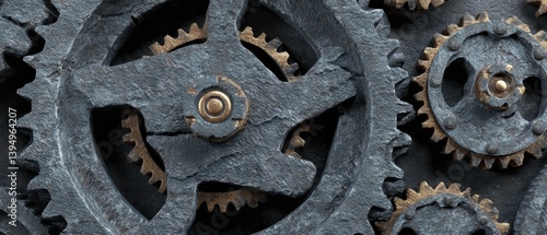Detailed Close Up of Interlocking Gears with Metallic Texture Showing Engineering Precision and Industrial Design a Macro View