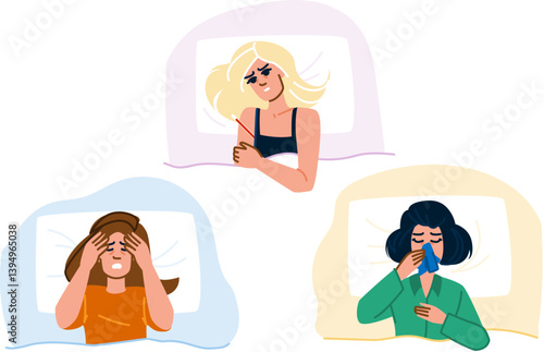 recovery sick woman bed vector