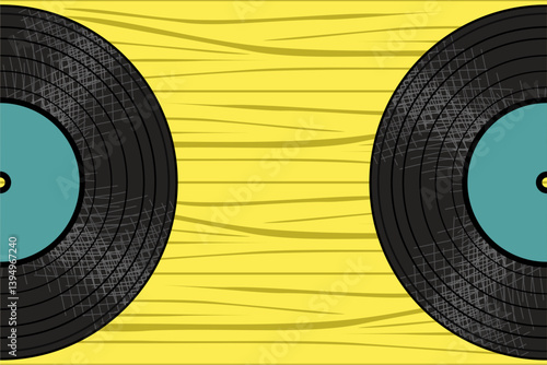 Background with vinyl disk retro vintage object music song disco old fashion style wooden background	
