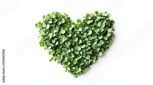 Obraz na płótnie A heart shape made from green leaves. This image symbolizes love for nature and the environment. It evokes feelings of serenity and connection. Generative AI w salonie