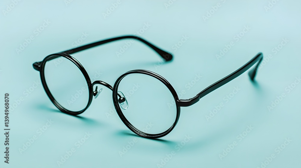 Stylish Black Round Eyeglasses on Turquoise Background Stylish Black Round Eyeglasses on Turquoise Background