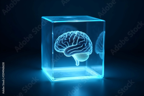 Delicate Transparent Glass Cube Enclosing Glowing Brain Depicting Artificial Intelligence Concept and Innovation in Neural Networks and Cognitive Science