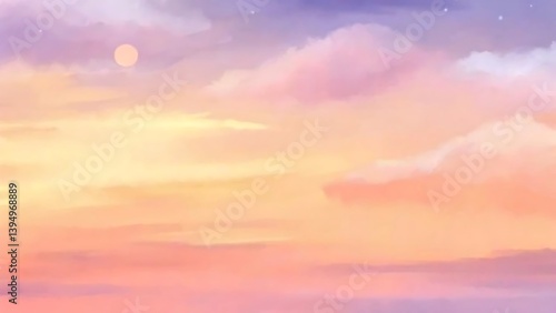 Pastel Colored Sky With Soft Clouds During Sunset Time Peaceful Scenery
