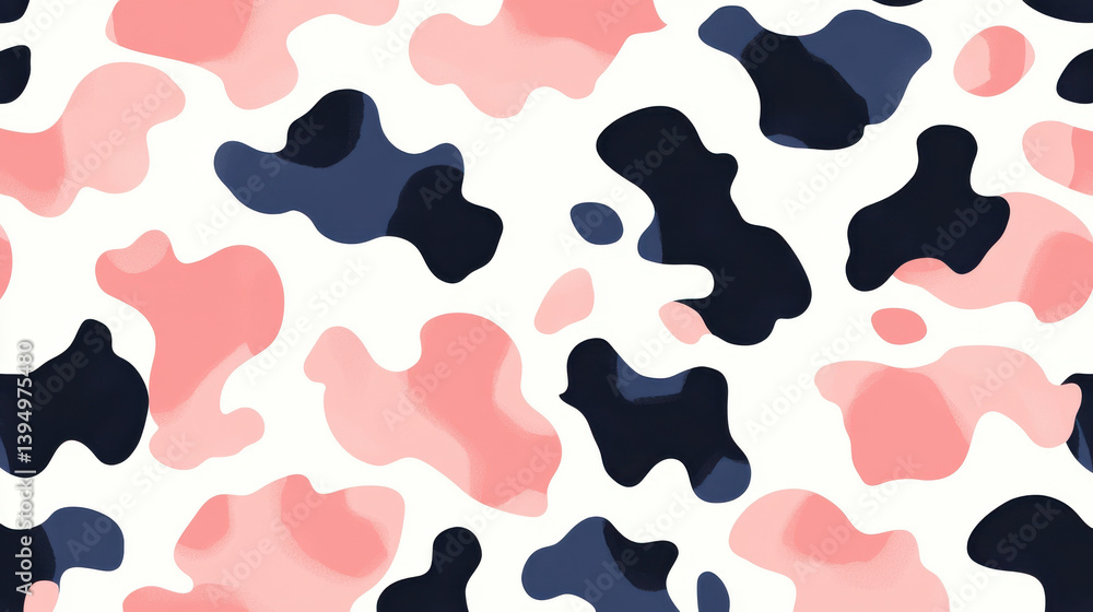 Pattern background of Abstract cow print pattern with pink and navy blue spots on white background, creating playful and modern design Pattern background of Abstract cow print pattern with pink and navy blue spots on white background, creating playful and modern design