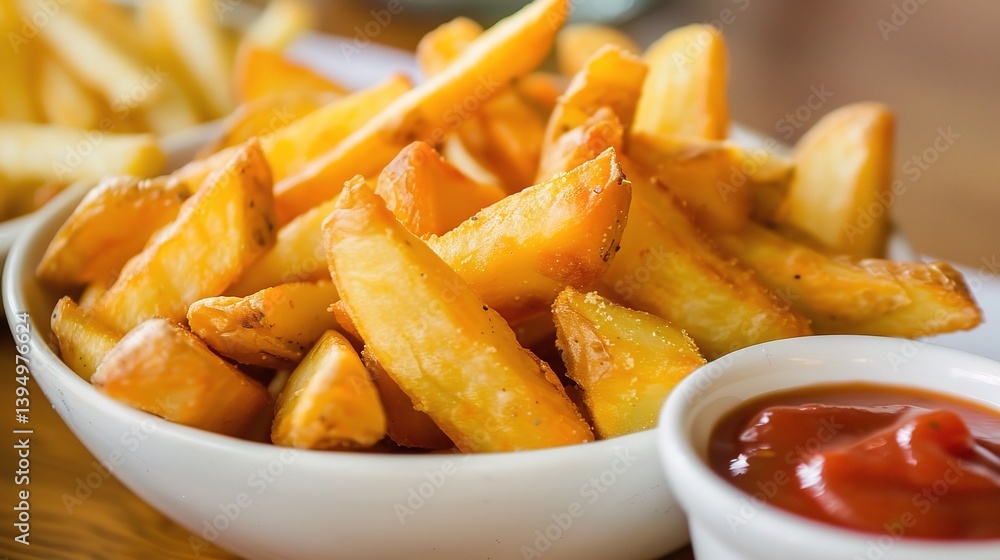 An inviting plate of Patatas bravas is attractively showcased. The Patatas bravas features golden - brown, crispy potato cubes that are fried to perfection An inviting plate of Patatas bravas is attractively showcased. The Patatas bravas features golden - brown, crispy potato cubes that are fried to perfection