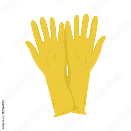 Vector image with rubber gloves for cleaning and house cleaning isolated on white background. Logo or icon with objects for sanitation.