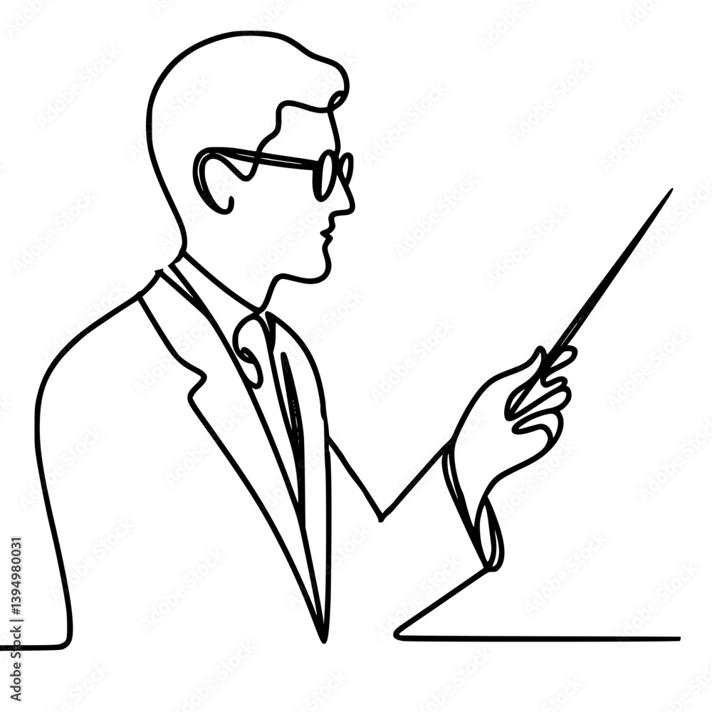 Line drawing of a teacher or businessman with a pointer, on a transparent background Line drawing of a teacher or businessman with a pointer, on a transparent background