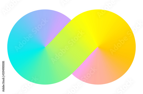 Abstract sign, autism symbol, icon infinity, rainbow curve smooth line, tube with neon gradient. Element with swirled colored ribbon shape with loop isolated on transparent background. Vector EPS10