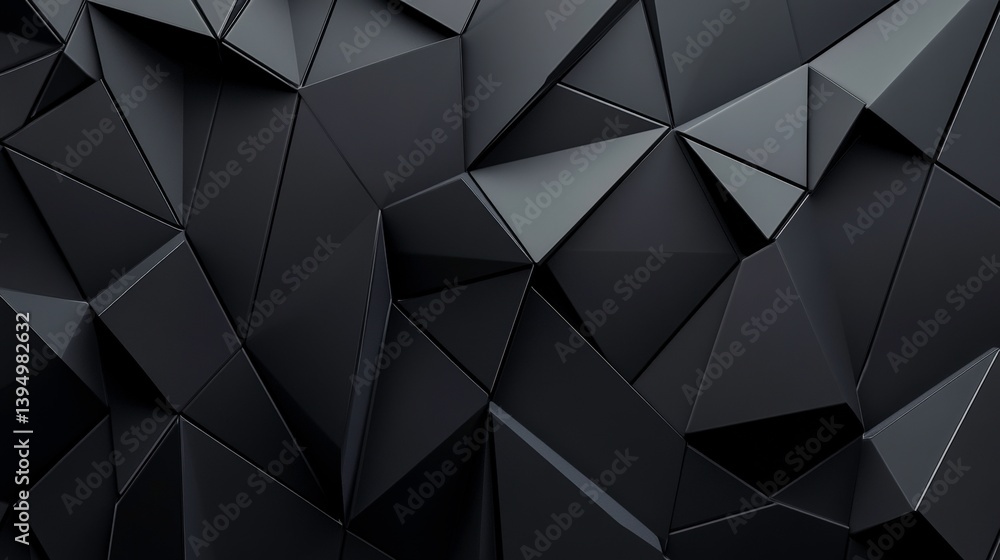 Fototapeta premium Abstract dark gray background, geometric shapes, polygonal texture, low-poly style, 3D rendering, dark tones, sharp angles, seamless pattern, modern design, abstract art