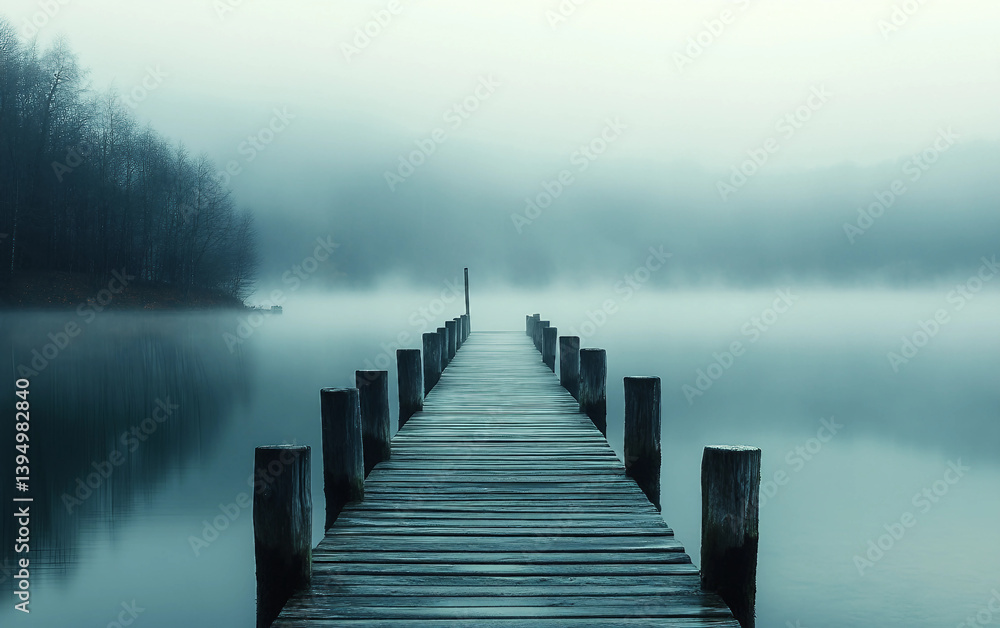 Obraz premium Wooden pier is in front of a body of water