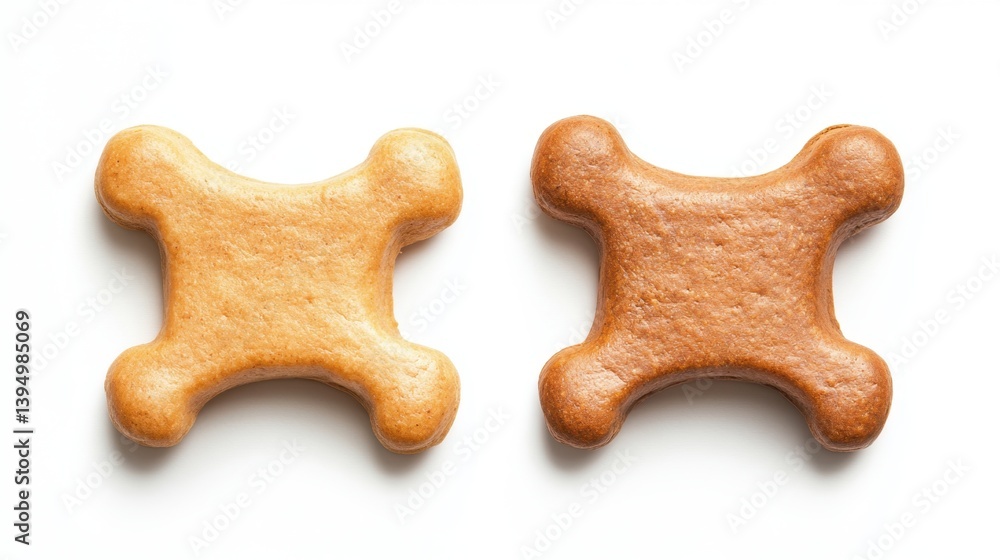 Obraz premium Top view of two dog bone biscuits, spaced evenly on bright white background, crisp PNG style