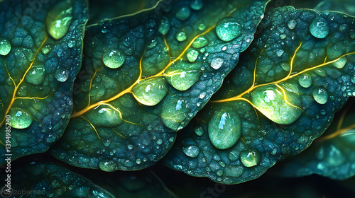 Obraz na płótnie A highly detailed photography of morning dew delicately clinging to the vibrant green veins of a fresh leaf, capturing every drop in stunning clarity. w salonie