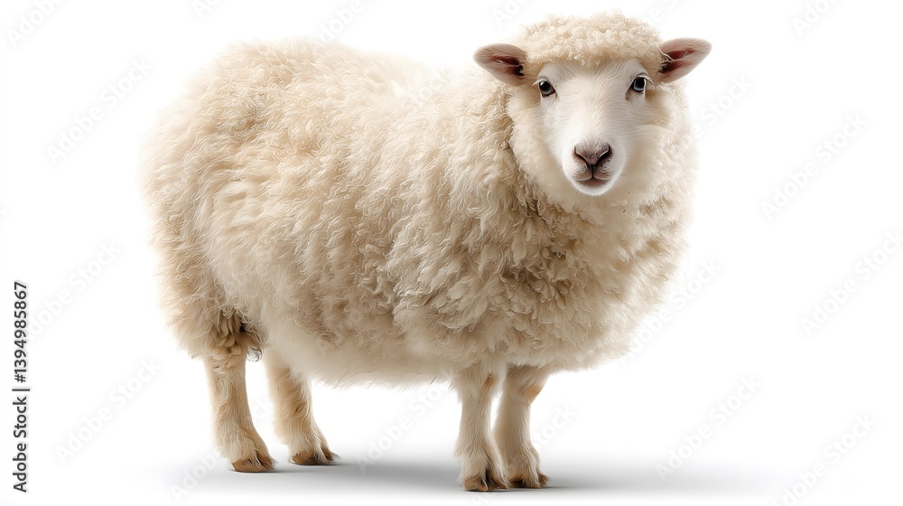 Fototapeta premium Fluffy Sheep Standing on White Background