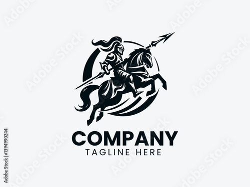 Knight Charging Horse Lance Attack Vector Logo, Warrior Knight Horse Attack Logo, Charging Knight Horse Spear Logo