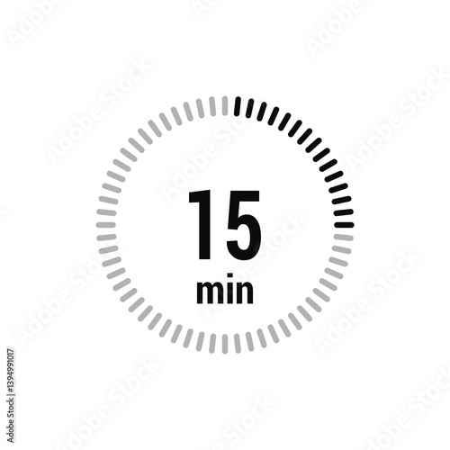 15 timer minutes symbol icon vector black style isolated on white background. Clock, stopwatch, sport icon