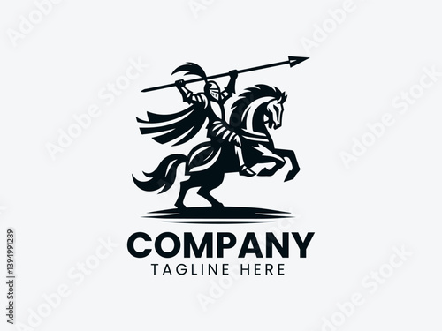Knight Charging Horse Lance Attack Vector Logo, Warrior Knight Horse Attack Logo, Charging Knight Horse Spear Logo