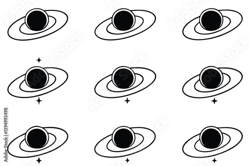 black hole line art minimal drawing of gravitational cosmic anomaly