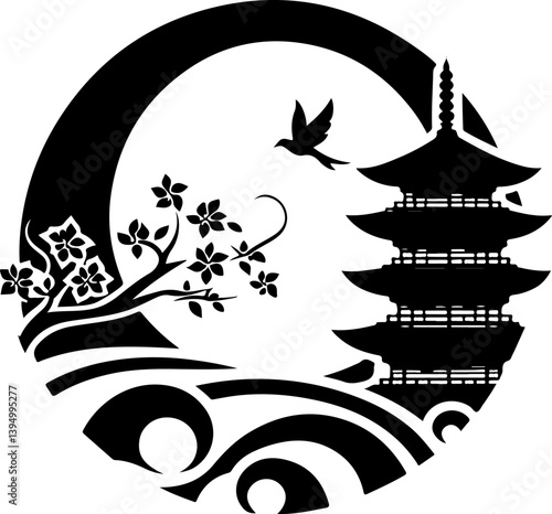 sketch vector illustration design image icon logo symbol scenery temple sacred ethnic traditional chinese  