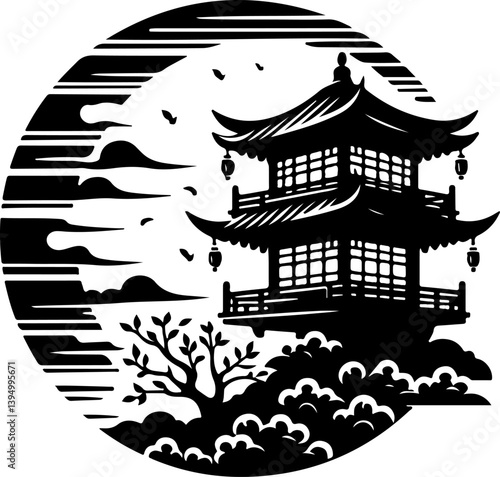 sketch vector illustration design image icon logo symbol scenery temple sacred ethnic traditional chinese  