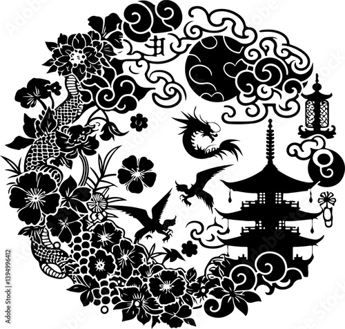 sketch vector illustration design image icon logo symbol painting abstract ethnic classic vintage traditional building temple china japan  