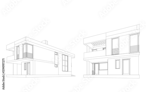 Architectural drawing of a modern house