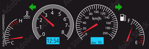 Car dashboard. Car control panel interface. Car interface.
