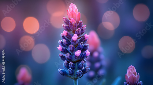 Obraz na płótnie Close-up photography of a cluster of lavender flowers, their tiny purple blossoms standing out against a blurred background, evoking a sense of calm and serenity. w salonie