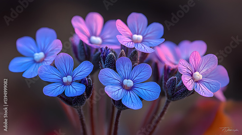 Obraz na płótnie Close-up photography of a cluster of lavender flowers, their tiny purple blossoms standing out against a blurred background, evoking a sense of calm and serenity. w salonie