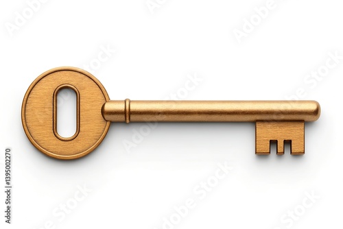 Blank Brass Key Isolated on White Background