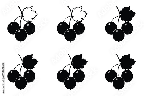 blackcurrant line art botanical sketch with detailed leaves and berries
