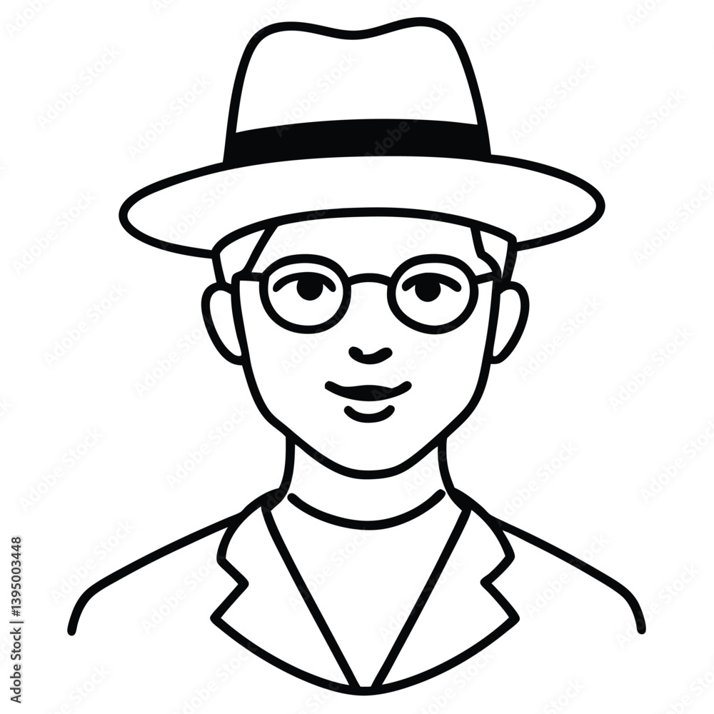 Man with hat on white background