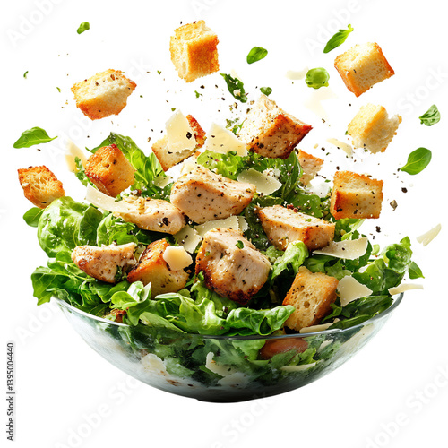 A Mouthwatering Chicken Caesar Salad with Parmesan and Lettuce Isolated on Transparent Background