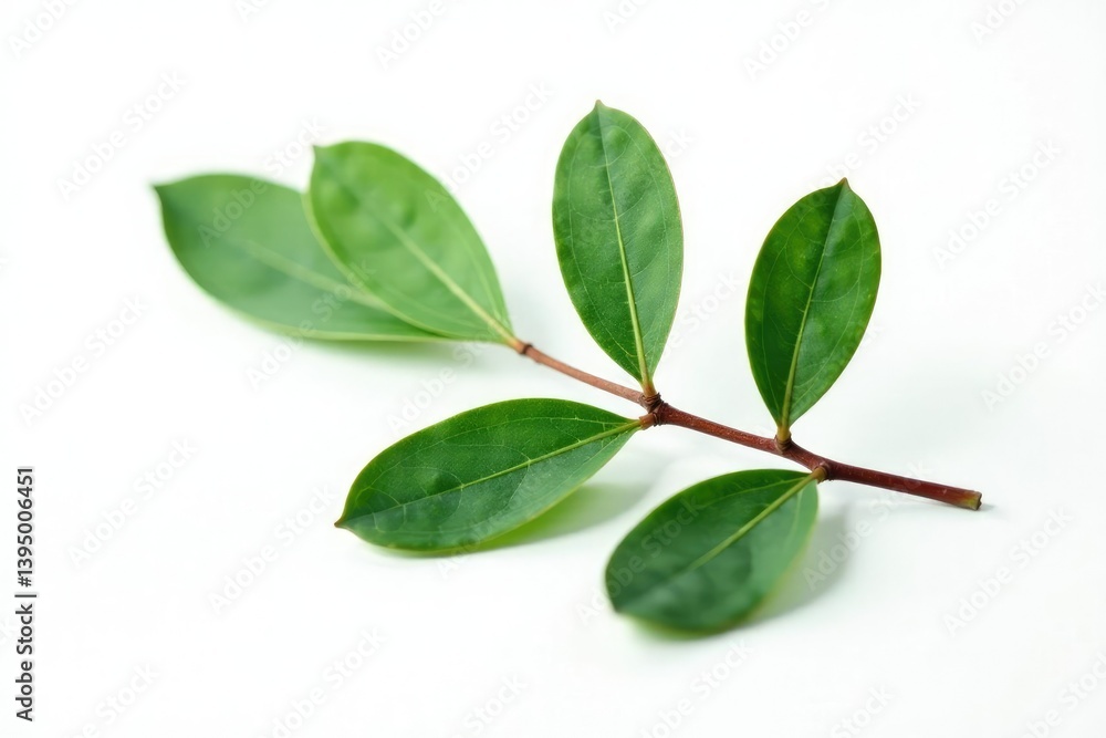 Fototapeta premium isolated single eucalyptus leaf on white background, peaceful, eucalyptus details