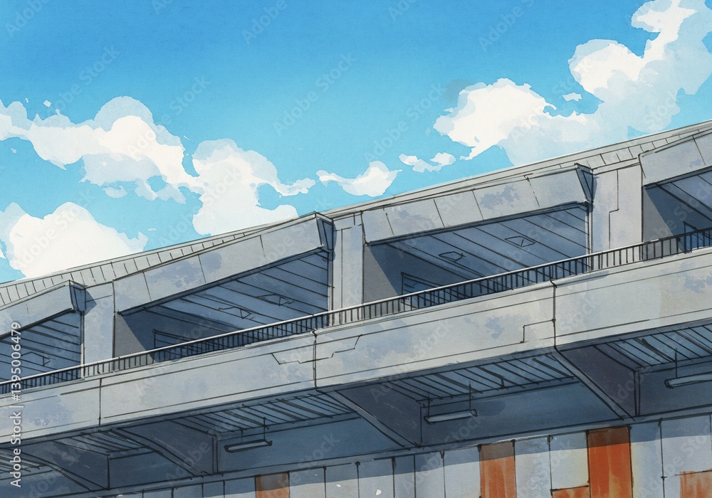 Naklejka premium Bright sunlit city overpass dynamic design. AI Generated