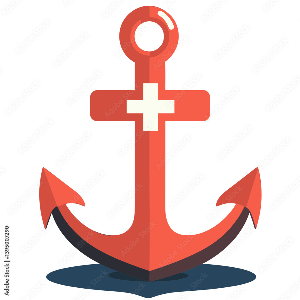Red Anchor with White Cross Graphic Illustration Red Anchor with White Cross Graphic Illustration