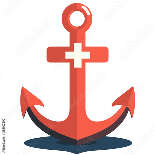 Red Anchor with White Cross Graphic Illustration