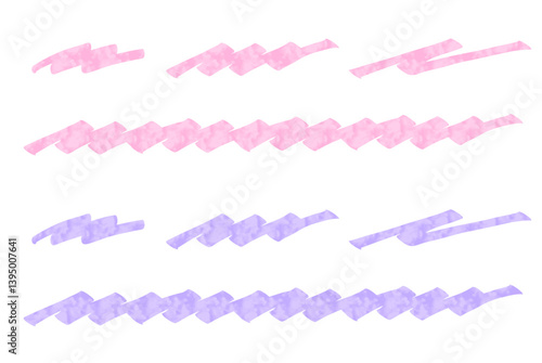 マーカーペンで描いたようなアンダーラインセット：紫　ピンク 水彩風