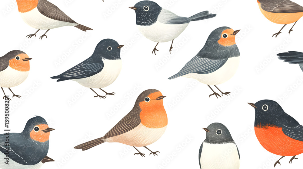 Fototapeta premium Robins: Collection of Avian Poses - Standing, Flying, and Portrait Shot