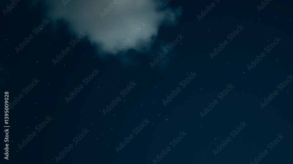 A single, soft cloud against a deep night sky filled with stars. A single, soft cloud against a deep night sky filled with stars.