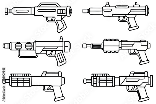 blaster line art detailed sci fi gun for concept sketch
