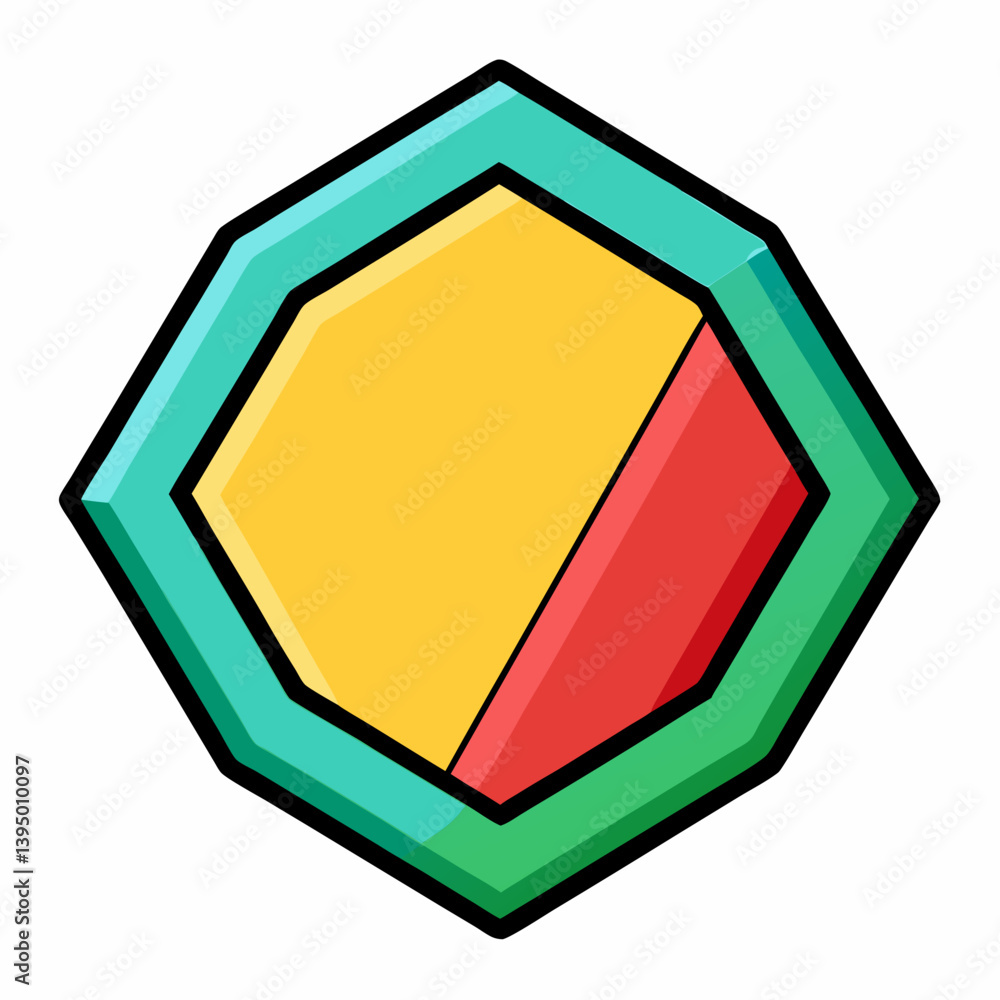 A colorful hexagon featuring a vibrant rainbow stripe across its surface. A colorful hexagon featuring a vibrant rainbow stripe across its surface.