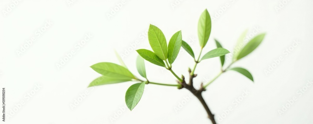 Obraz premium Single branch on white background with minimal leaf, clean, botanical, isolated branches