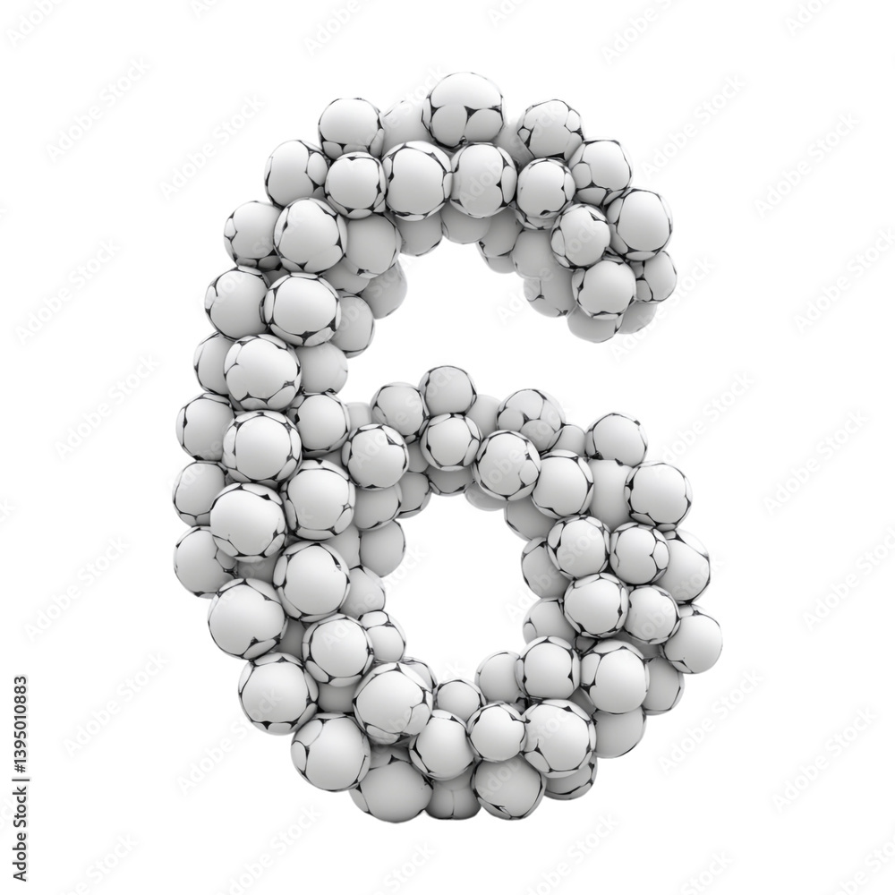 3D Rendering of a alphabet number 6 made with soccer balls on Transparent Background 3D Rendering of a alphabet number 6 made with soccer balls on Transparent Background